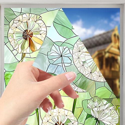 Image of Nuxovilar Sparkle Lightweight Puff Dandelion Window Film 17.7x39.4 PVC | Lightweight Puff, Dandelion Cling soft floral sticker, privacy glass wrap for bedroom living room kitchen (Dandelion)