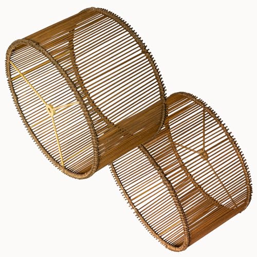 Boho Rattan Drum Lamp Shades Set of 2, Woven Bamboo Table and Bedside Lamp Shades(Spider Fitter), Easy Assembly