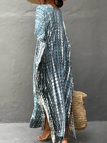 Image of Kaftan Dresses for Women Plus Size Summer Beach Dress with Print and Swim Cover Ups Blue Grey