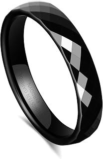 Promise Ring for Couple 4mm Black/Silver/Golden/Rose Golden Multi-faceted Tungsten Wedding Band for Men Women