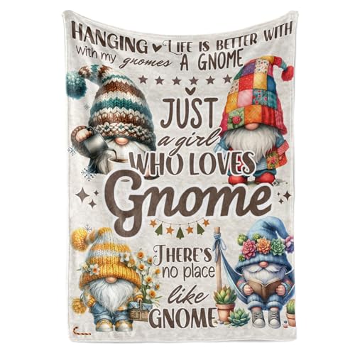 Huglanket Gnomes Gifts for Women Bed Flannel Plush Blanket (50x 65) for Birthday Thanksgiving Christmas - Beige