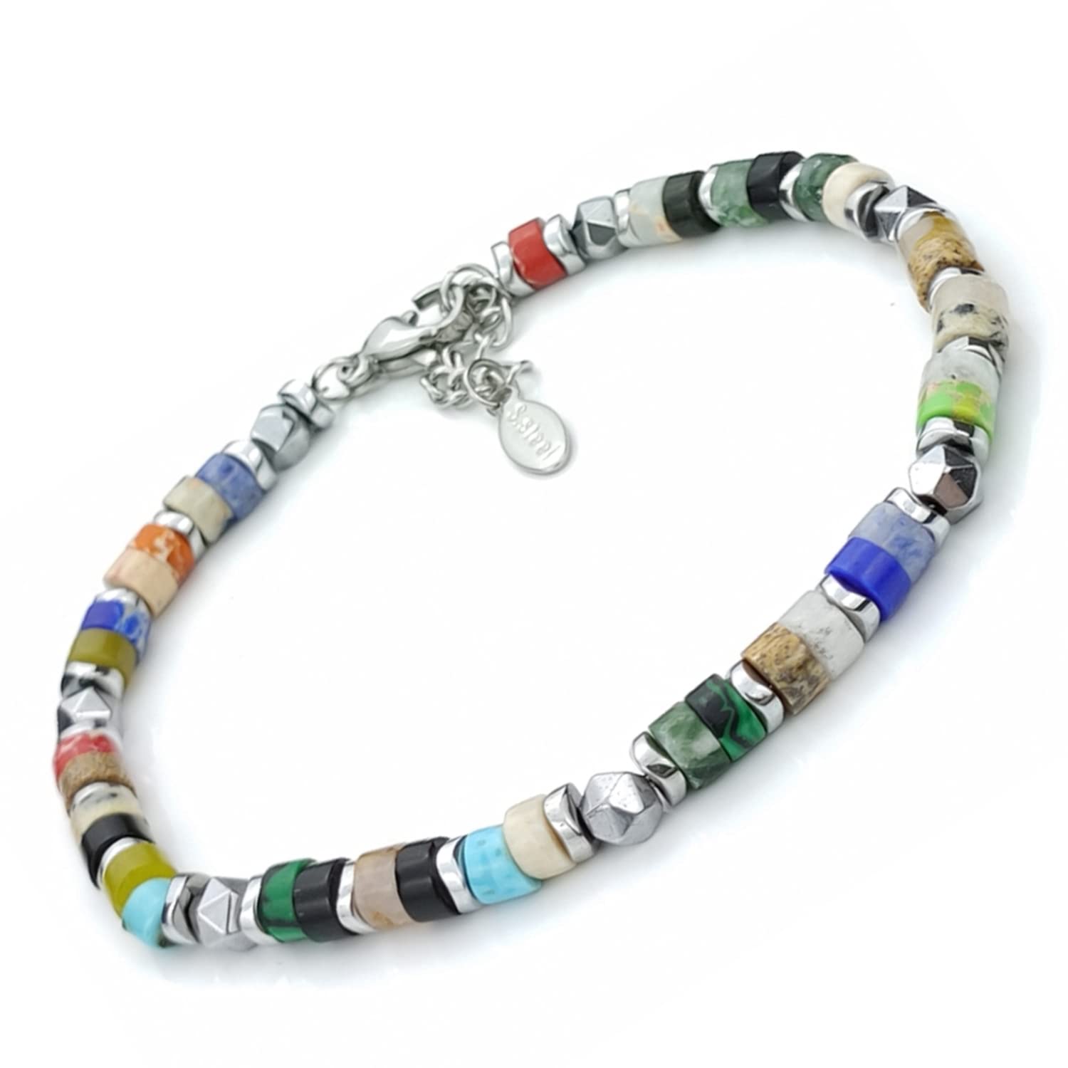 SAGA GIOIELLI® Bracciale Uomo Rondelle Colorate Acciaio