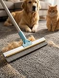Carpet Rake for Pet Hair Removal: DELOMO Carpet Broom Scraper with 54” Adjustable Long Handle, Dual-Sided, Metal + Short Silicone for Carpets & Rugs, Extended Silicone for Shag Rugs & Hard Floors