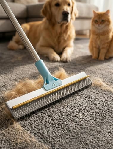DELOMO Carpet Rake for Pet Hair, 54” Adjustable Handle