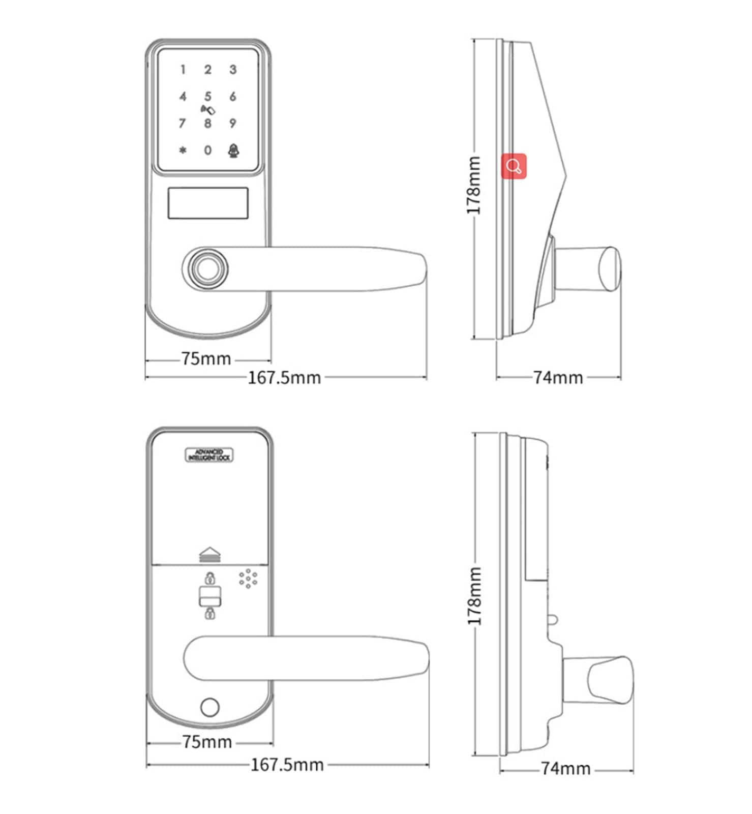 Inteligentny blokada drzwi odcisków palców Deadbolt App Zdalne sterowanie Otwórz drzwi za pomocą klucza i karty IC Smart Home(Nero)