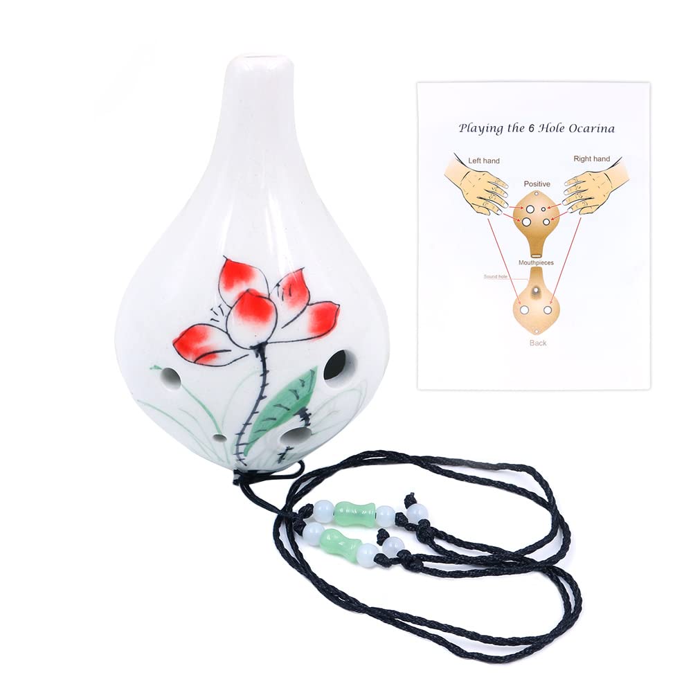 Alnicov Dipinto a mano "Lotus" 6 fori Ocarina, bottiglia di vino stile Alto C Ocarina, perfetto per principianti