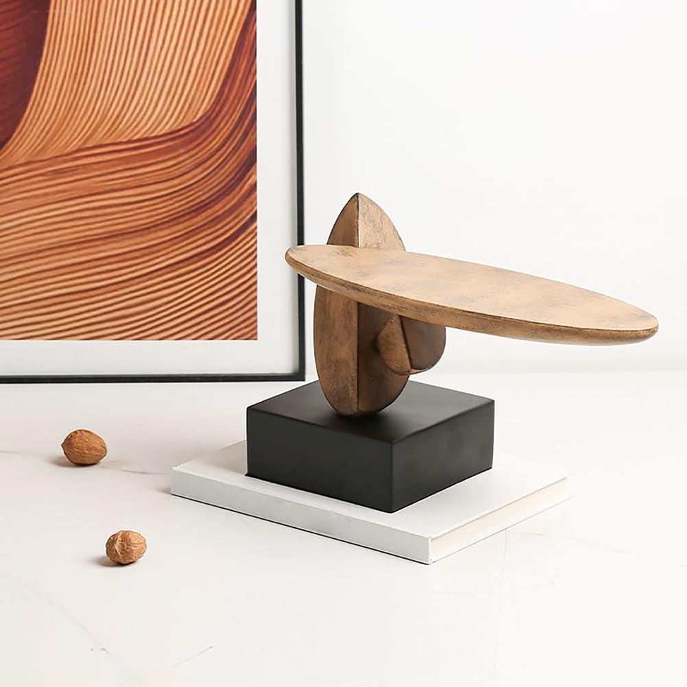 Genérico Escultura Abstracta De Madera Tallada A Mano, Estatua Decorativa para El Hogar con Soporte Negro, Decoración De Mesa Rústica Y Única para El Salón O La Entrada