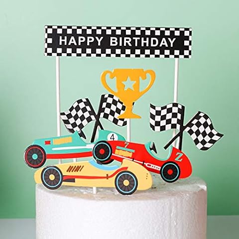 Yetxel-Happy birthday cake topper racing theme birthday party cake decorations boy girl racing lovers birthday party decorations (6pcs) Cover