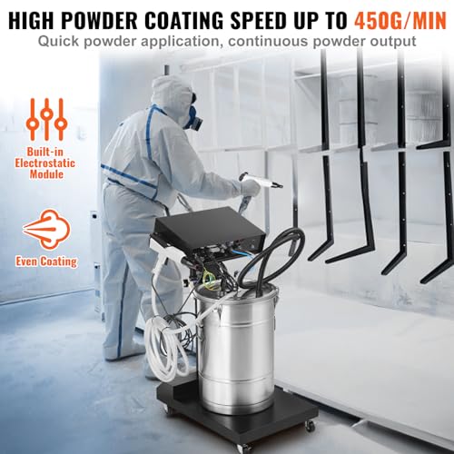 Image of VEVOR Powder Coating System, 50W 100KV Electrostatic Output Machine with 50L Powder Hopper, 450g Per Minute Kit with Spray Gun and Trolley Base, Indoor and Outdoor