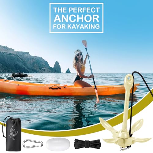Image of Lounsweer 2 Pack 1.5 /3.5 lb Marine Kayak Anchor Kit Folding Grapnel Anchor Kit Boat Kayak Fishing Accessories for Small Boats Kayaks Canoe Paddle Boards
