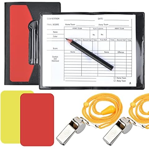 suchkawe Soccer Football Referee Card Set, 2 Warning Metal Coach Whistles and Red and Yellow Card Set for School Family Sports Soccer Game Cover