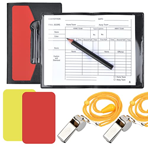 suchkawe Soccer Football Referee Card Set, 2 Warning Metal Coach Whistles and Red and Yellow Card Set for School Family Sports Soccer Game