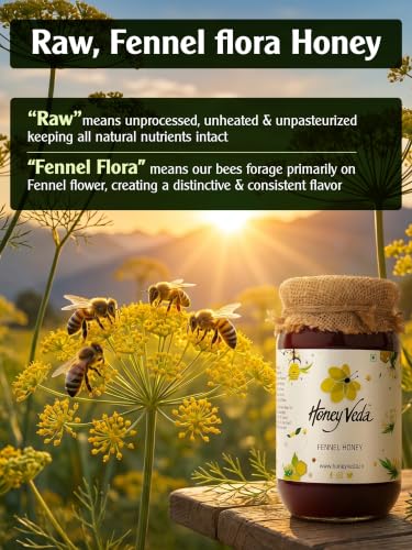 Image of HoneyVeda Fennel Saunf Raw Honey (150g) | 100% Natural Honey | Raw Unprocessed & Unpasteurized Single Flora Indian Nectar for Digestive Wellness & Acidity Relief (Pack of 1)