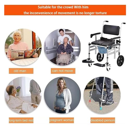 Silla de inodoro con ruedas, asiento acolchonado, silla para ducha plegable de aluminio para adultos mayores miniatura 7