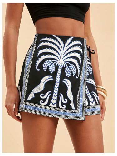 Image of SweatyRocks Women's Boho Mini Skirts Floral Shorts Tie Side Wrap Skorts