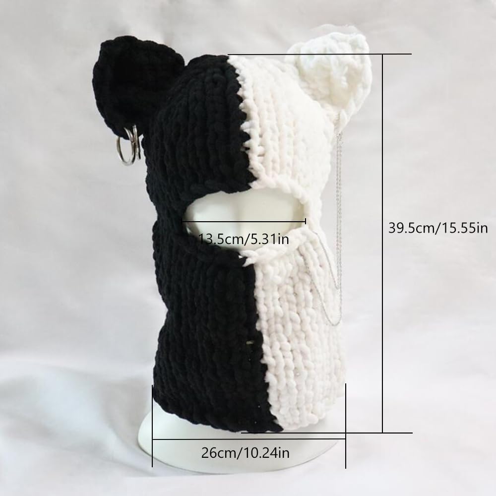 Thickened Crochet Knit Balaclava Hat for Women Girls, Funny Long Bunny Ears Beanie Hat with Scarf Mask Thermal Headwear