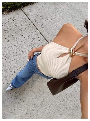 Verdusa Women's Cut Out Ribbed Halter Tops Summer Sleeveless Slim Fit Going Out Tops4