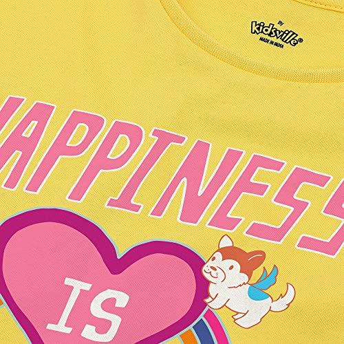 Image of Kidsville Printed Regular Fit White Cotton Girl's T-Shirt