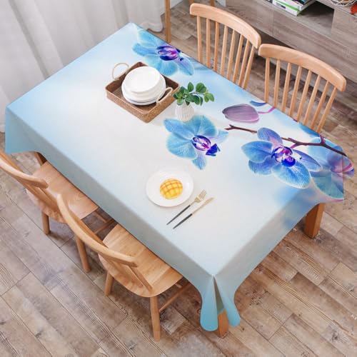 DALEXHM Mantel Mesa Rectangular 137x183 cm,Exquisita orquídea Azul con pétalos Que Brillan sobre un Suave y ensoñador,Durabilidad y Fácil Limpieza para tu Mesa - Mantel Hule Antimanchas e Impermeable