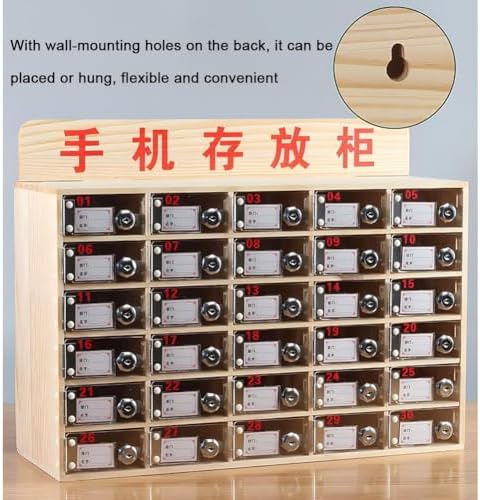 Wooden Cell Phone Locker Box Wall Mounted Mobile Phone Storage Cabinet with Locking Doors & Digital Numbered Labels Acrylic Front Ideal for Office & Classroom Use (Natural A Size: 40)