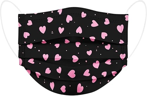 Miniatura 3 de 50 cubrebocas desechables para mujer para día de San Valentín para fiestas vacaciones con cintas elásticas para las orejas y clip para la nariz