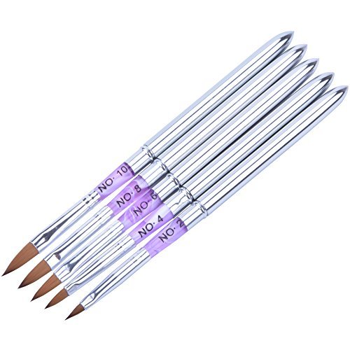 Ycyan 5Pcs Acrylic Nail Art Brush Pen Set (Size 2,4,6,8,10) Metal Handle Professional Nail Tools …