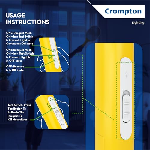 Image of Crompton Anti-Mosquito Racquet-ZAPPY-Duo | Mosquito Bat | Mosquito Killer | Rechargeable Mosquito Racket | Long Lasting Battery | 6 Months Warranty