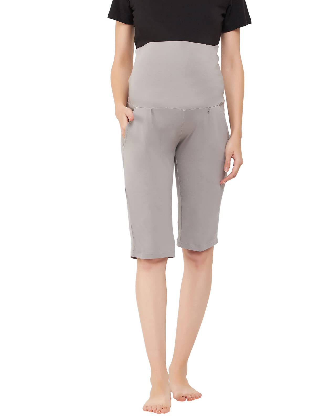 Women's Cotton Chic Basic Maternity Shorts in Grey-image-5