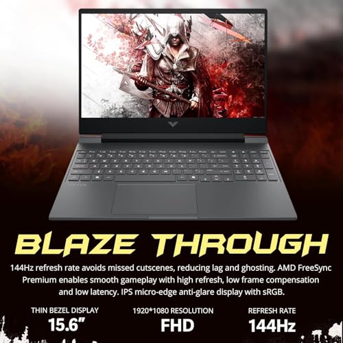 Image of HP Victus 15.6 inch FHD Gaming Laptop, AMD Ryzen 7 7445HS Processor, GeForce RTX 4050, 16GB RAM 512GB SSD, Backlit Keyboard, Bluetooth, Wi-Fi 6, Webcam, Windows 11 Home, Black