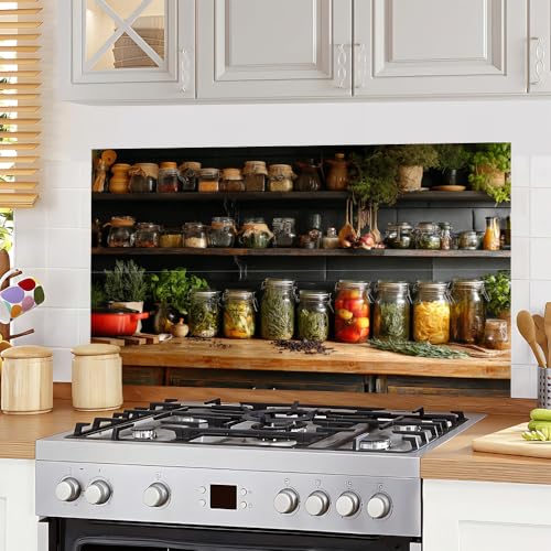 Kitchen Oil Proof Sticker 30.3×16.1 inch Rustic Herb and Spice Shelf Design Peel and Stick Wallpaper for Kitchen Wall Backsplash Kitchen Backsplash Peel and Stick Decorative Mural
