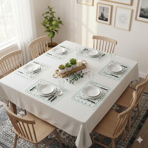 Image of YELONA Moss Green Faux Leather Dining Table Placemats - Set of 6 | Heat & Stain Resistant PU Table Mats | Easy to Clean & Durable | Perfect for Office, Conference Tables & Home Decor