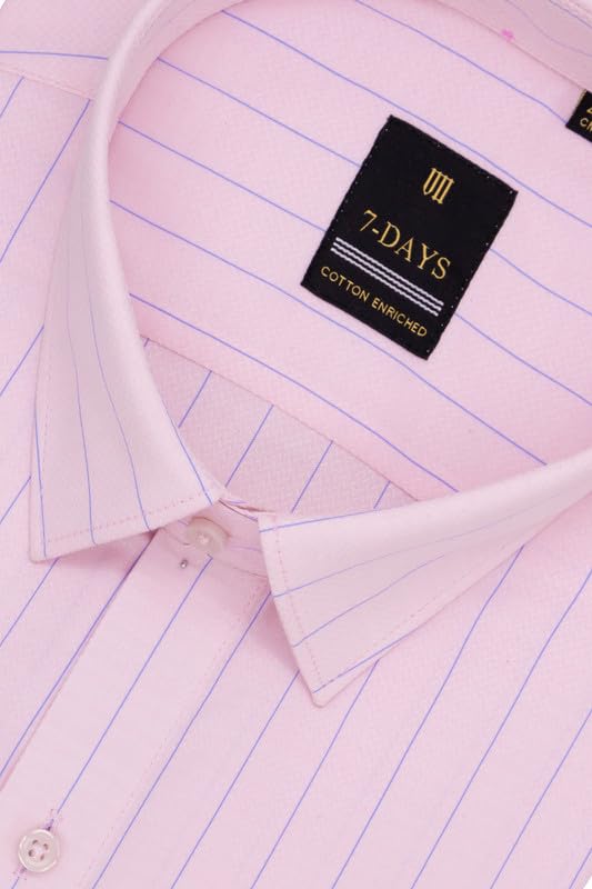 Image of 7-DAYS Men's Premium Striped Formal Shirt - Cotton Rich, Regular Fit, Full Sleeve, with Pocket, Wrinkle Resistant - Stylish Office & Everyday Wear.