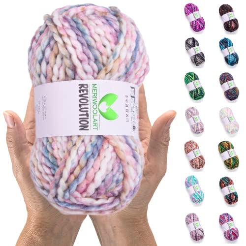 MeriWoolArt Filato in Lana Merino, 75 m Filato Spesso Morbido per Maglioni e Cardigan, XXL Filato per Maglieria a Mano, Filato Grosso Fai da Te per Sciarpe, Coperte, Scialli e Regali invernali