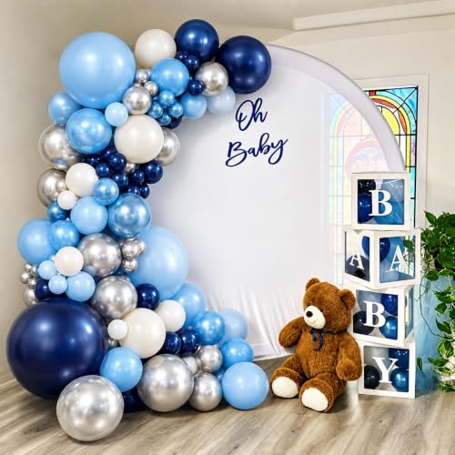 Image of Navy Blue Silver White Balloons Arch Kit 129 Pcs