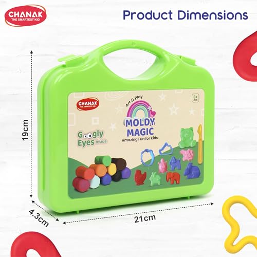 Image of Chanak Moldy Magic Creative Art & Craft Playdough with Foldable Suitcase, Air Dry Clay for Toddlers & Kids Age 3+, Includes 10 Colorful Dough 25gm Each & 13 Sculpting Tools, Non Toxic & Non Sticky