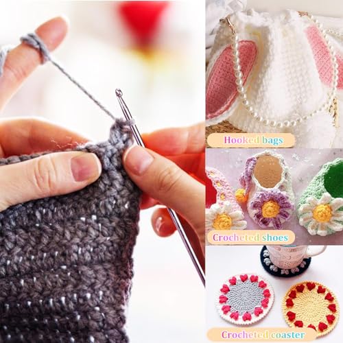 Image of HASTHIP 11PCS Long Crochet Hook Set, 2.0-8mm Aluminum Knitting Needles Set Crochet Hooks, Beginners Metal Multicolour Knitting Tools Set Knitting & Crochet Supplies for Beginners
