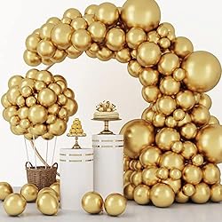 RUBFAC 129pcs Metallic Gold Balloons Latex Balloons Different Sizes 18 12 10 5 Inch Party Balloon Kit for Birt