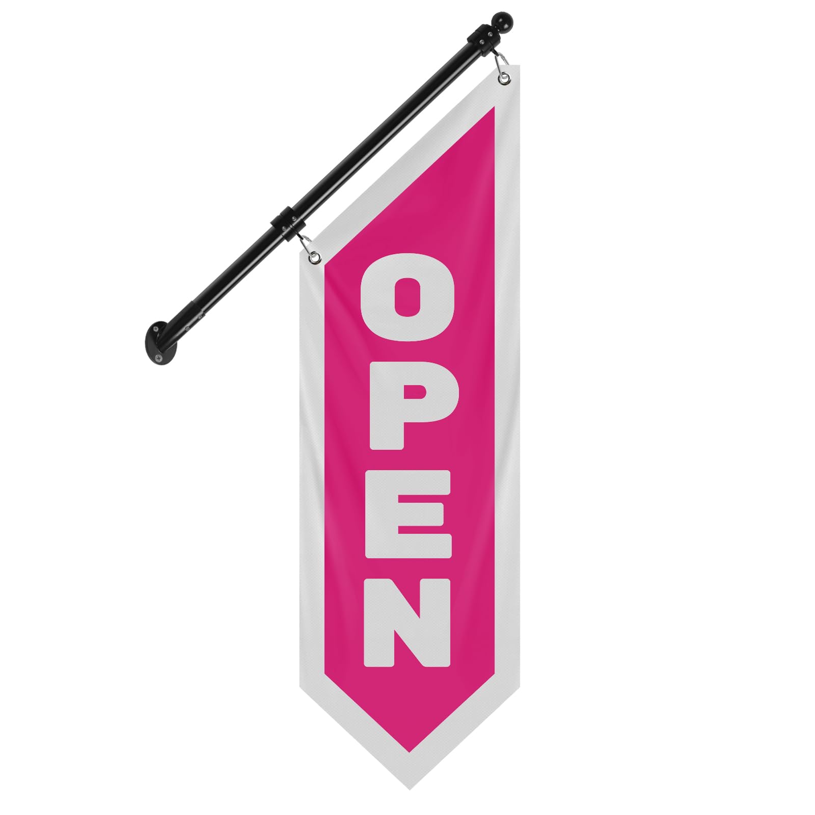 QSUM Vintage Open Flag, Double-Sided Three-Layer Business Open Sign with Pole & Wall Mount, Hanging Open Banner for Store Outdoor Advertising (Pink, 27")