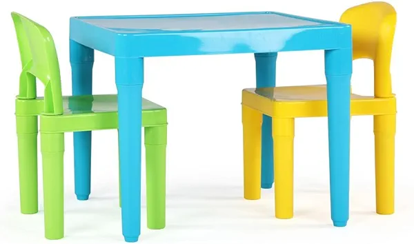 Humble Crew Kids Table and 2 Chair Set, Aqua Table with Chairs - Sturdy Toddler Activity Table for Playtime, Arts, Crafts, Reading, and More - 5-Piece Children’s Furniture for Daycare Playroom