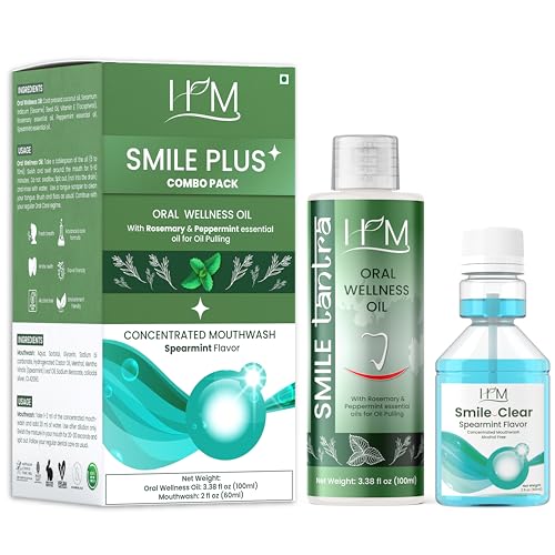 Smile Plus - Oral Wellness Oil (Rosemary and Peppermint) Essential Oils for Oil Pulling - 100ML (3.38FL Oz) + Concentrated Mouth Wash - Spearmint Flavor - 60ML (2FL Oz)