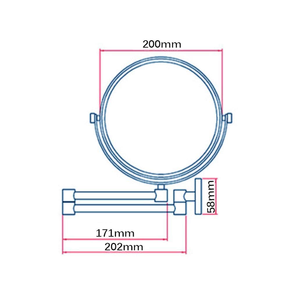 Espejo de maquillaje montado en la pared Espejo de afeitar de baño con Aumento de 10X, Espejo de baño extensible con diseño giratorio de 360 ° Redondo de Doble Cara, Dorado, 8 pulgadas
