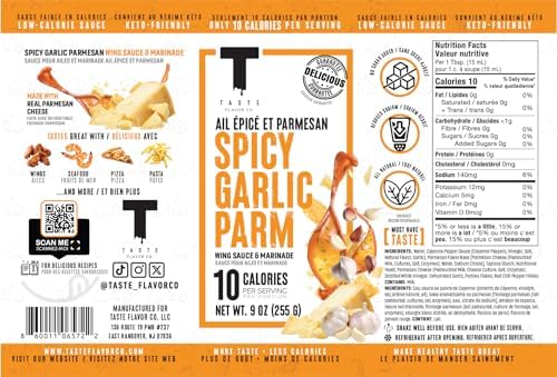 Taste Flavor Co. Spicy Garlic Parm Wing Sauce and Marinade, Great Tasting, Keto Friendly, Low-Calorie Sauce 255g