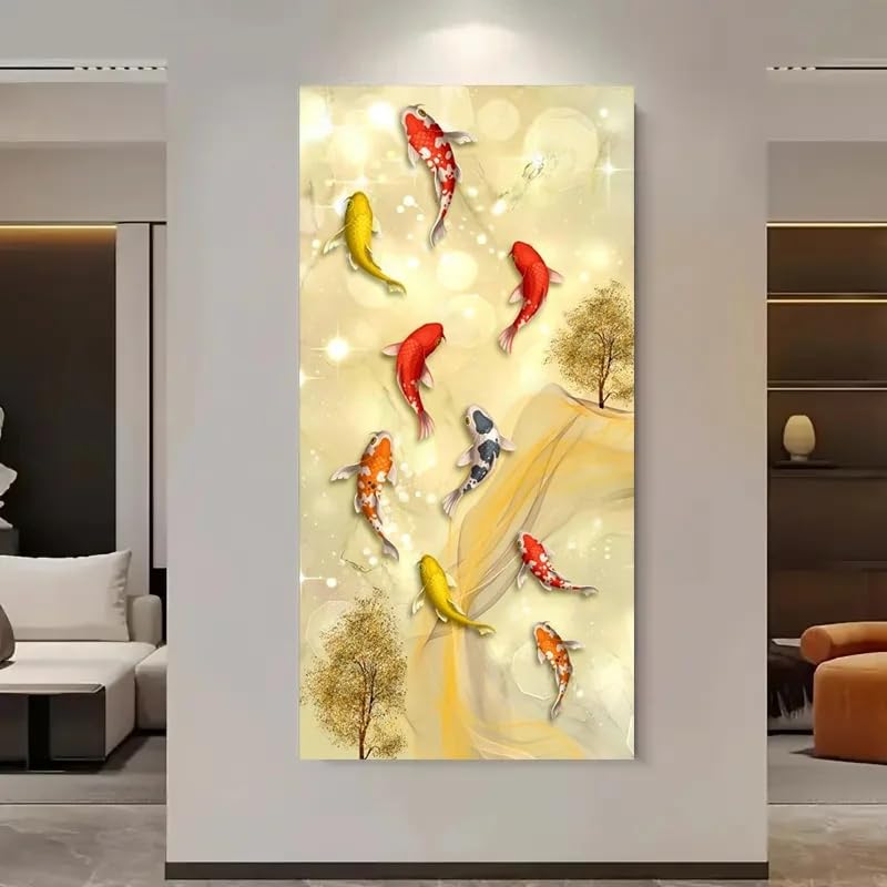 Cuadro abstracto de peces koi de 30x60cm para dar color a paredes vacías
