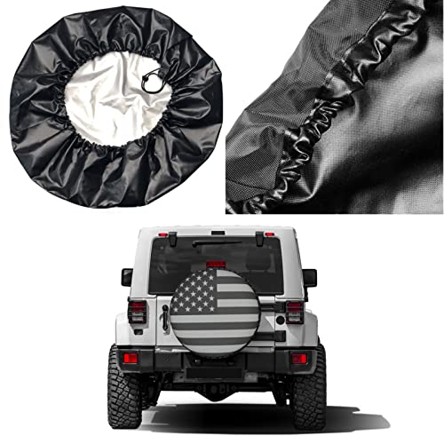 Image of Black America Flag Spare Tire Cover Dust-Proof Wheel Tire Cover Fit Trailer, RV, SUV and Many Vehicle 15 Inch