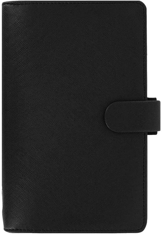 Filofax Saffiano Organizer Personal Compact Size Black - Cross-Grain Leather-Look Six Rings Two-Weeks-to-View Insert English (C022469)