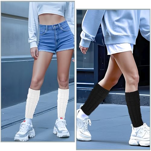 Image of 2 Pairs Leg Warmers for Women Winter Fashion Cable Knit Warm Leg Warmer Accessories for Party Sports Yoga