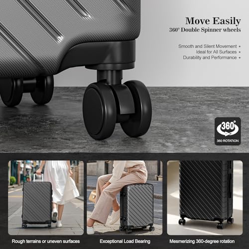 Apelila 4 Piece Hardshell Luggage Sets,Travel Suitcase,Carry On Luggage with Spinner Wheels Free Cover&Hanger Inside4PC (BLACK Wave)