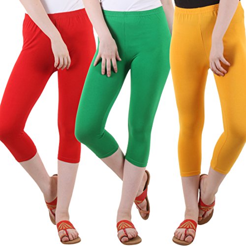 Image of DIAZ Women's Super Combed Cotton Elastane Stretch Slim Fit Printed Capri -Pack of 3