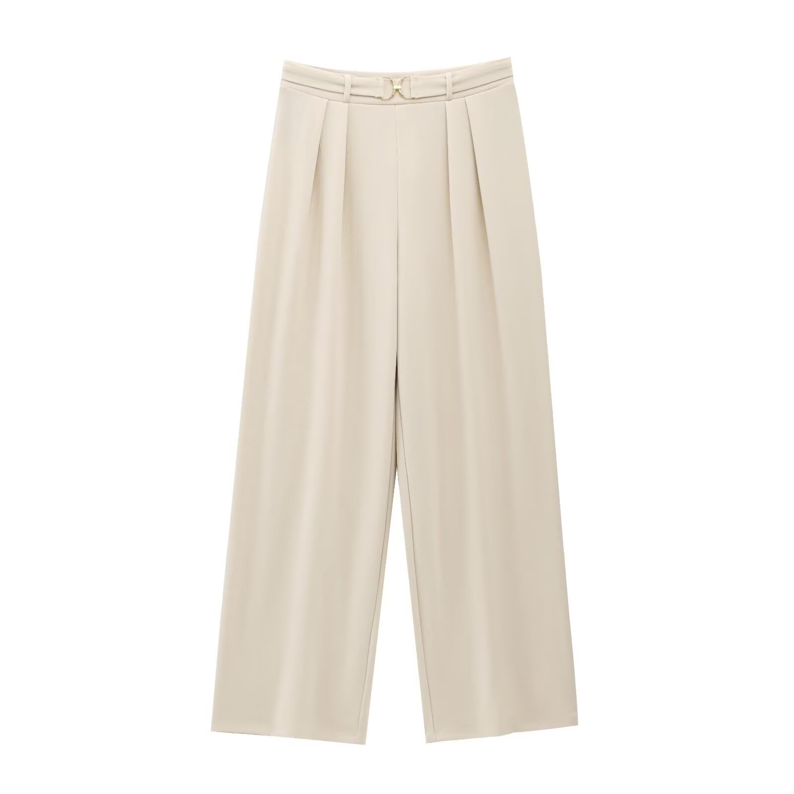 Womens Clothing Minimalist Gold Buckle Belt Casual Pants French Elegant High Waisted Loose Wide Leg Pants Women US