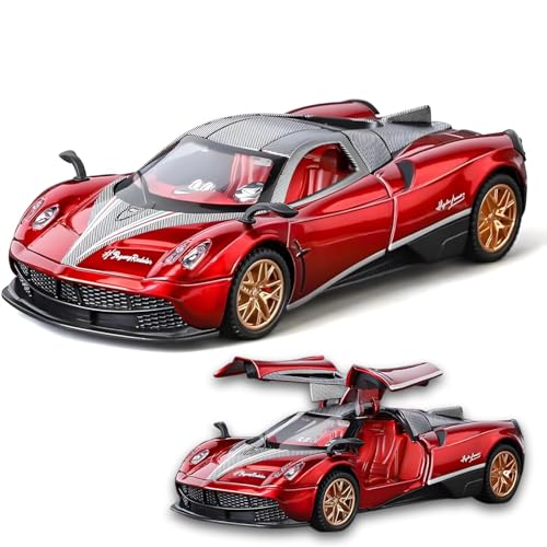 Image of 1:32 Scale Pagani Die-Cast Model Car - Alloy Metal Body Toy Car with Openable Doors, Pullback Action, Light & Sound Effects (Pagani Red)